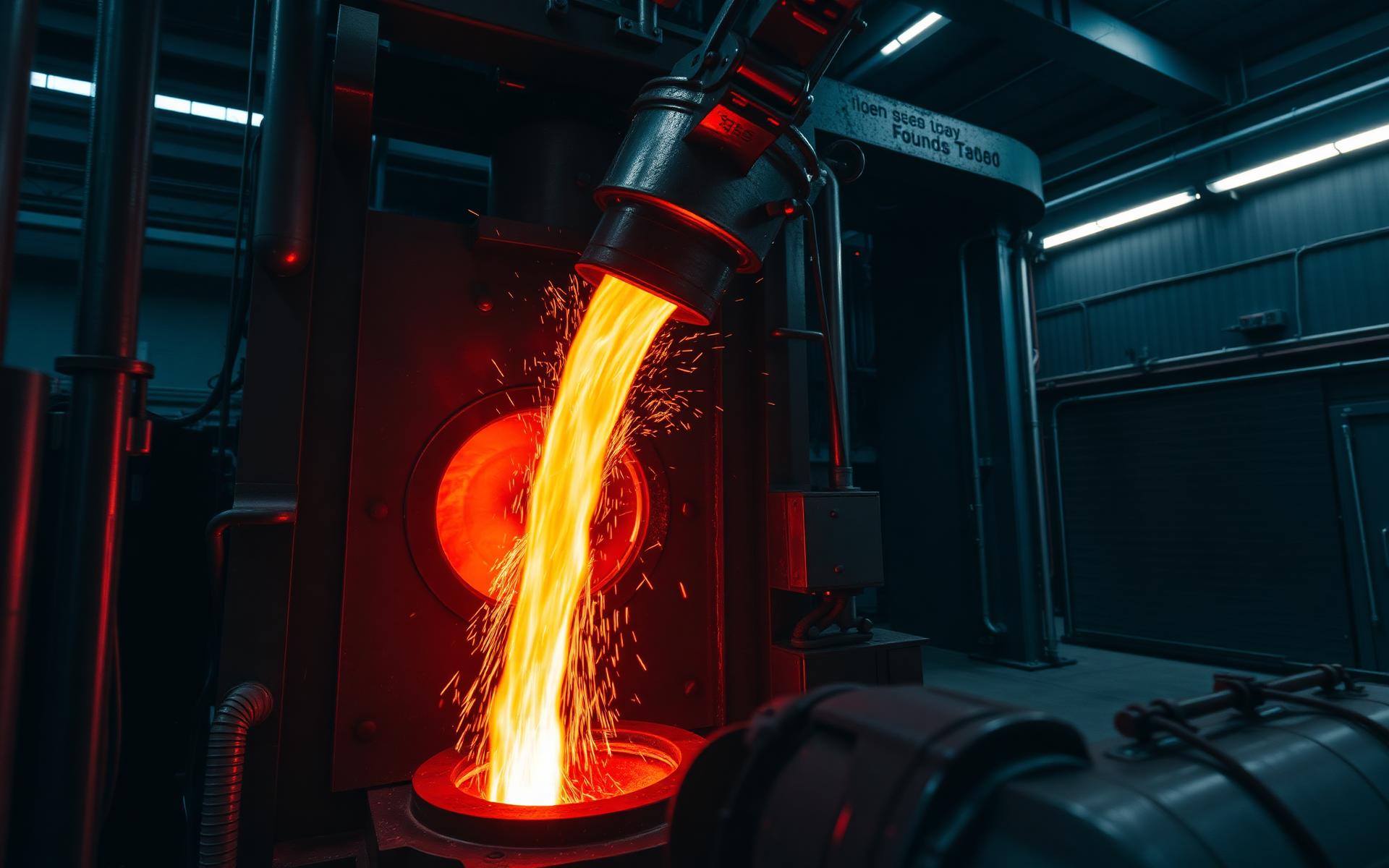 Aluminium casting — molten metal poured into a high-pressure die casting machine at PRODAL P2003 foundry